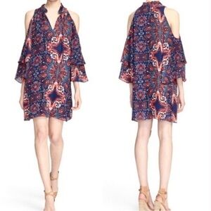 NWT! $278 PARKER Elegant ANATASIA Paisley Cold Shoulder Silk Dress L